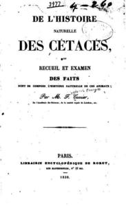 DE L’HISTOIRE NATURELLE DES CETACES, ou recueil et examen des faits dont se compose l'histoire naturelle de ces animaux Cuvier F. G.  1836