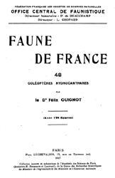 FAUNE DE FRANCE n° 48, COLÉOPTÈRES HYDROCANTHARES Guignot F.  1947