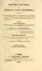  HISTOIRE NATURELLE DES ANIMAUX SANS VERTEBRES, Tome SIXIEME de Lamarck J.B.  1835