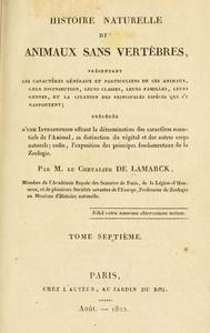 HISTOIRE NATURELLE DES ANIMAUX SANS VERTÈBRES, Tome VII de Lamarck J.B.  1822